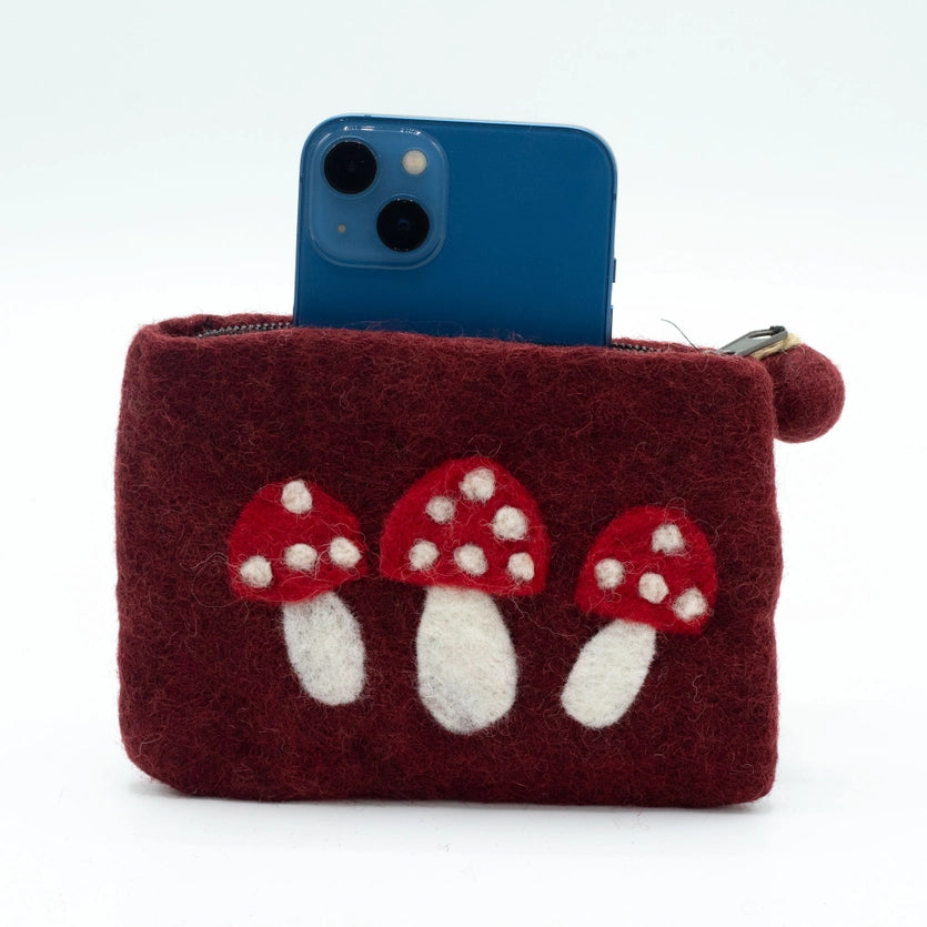 Natural Felt Zipper Pouch (Asst) - Wild Mushrooms