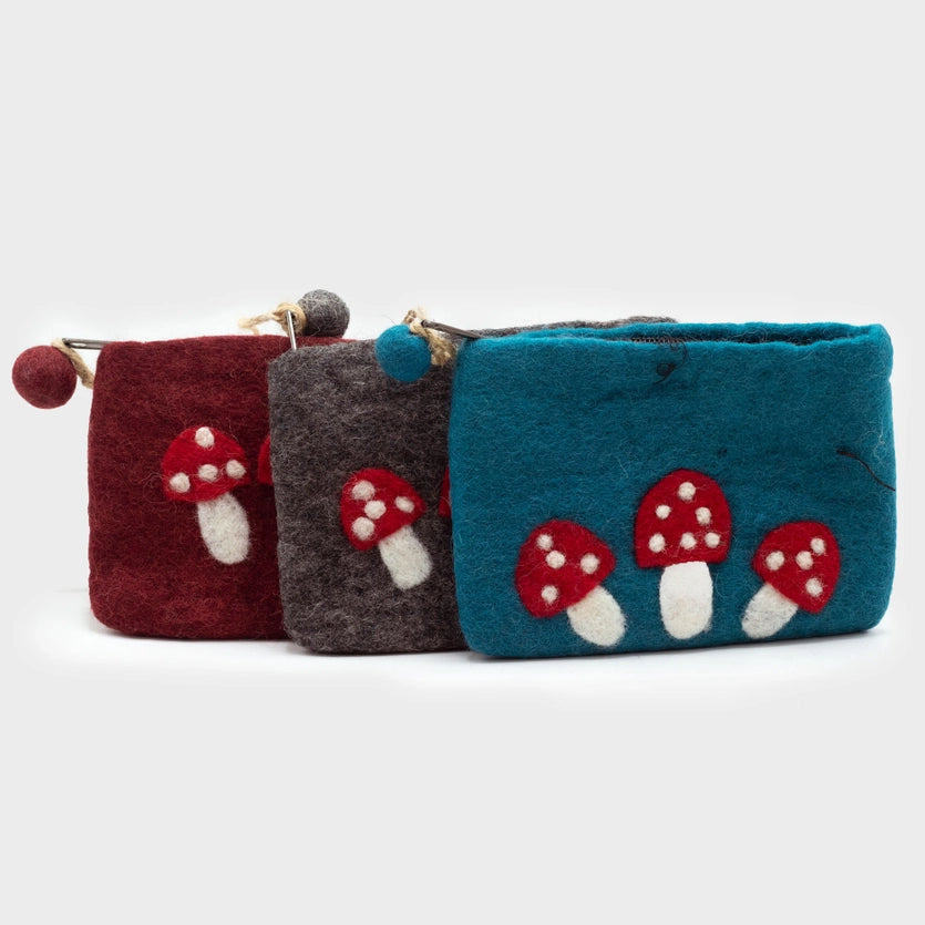 Natural Felt Zipper Pouch (Asst) - Wild Mushrooms